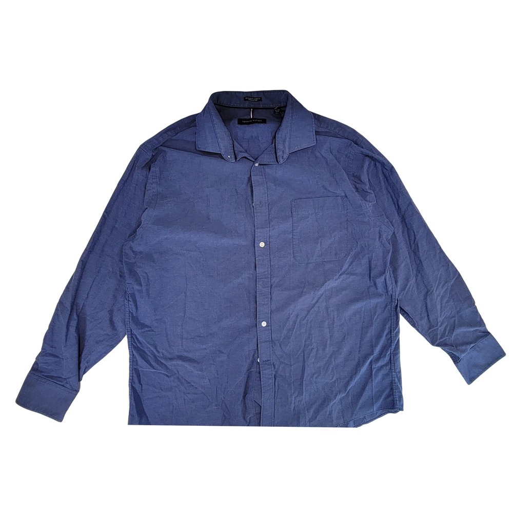 Tommy Hilfiger Mens Regular Fit Stretch Wrinkle Free Dress Shirt Blue XL 17-17.5